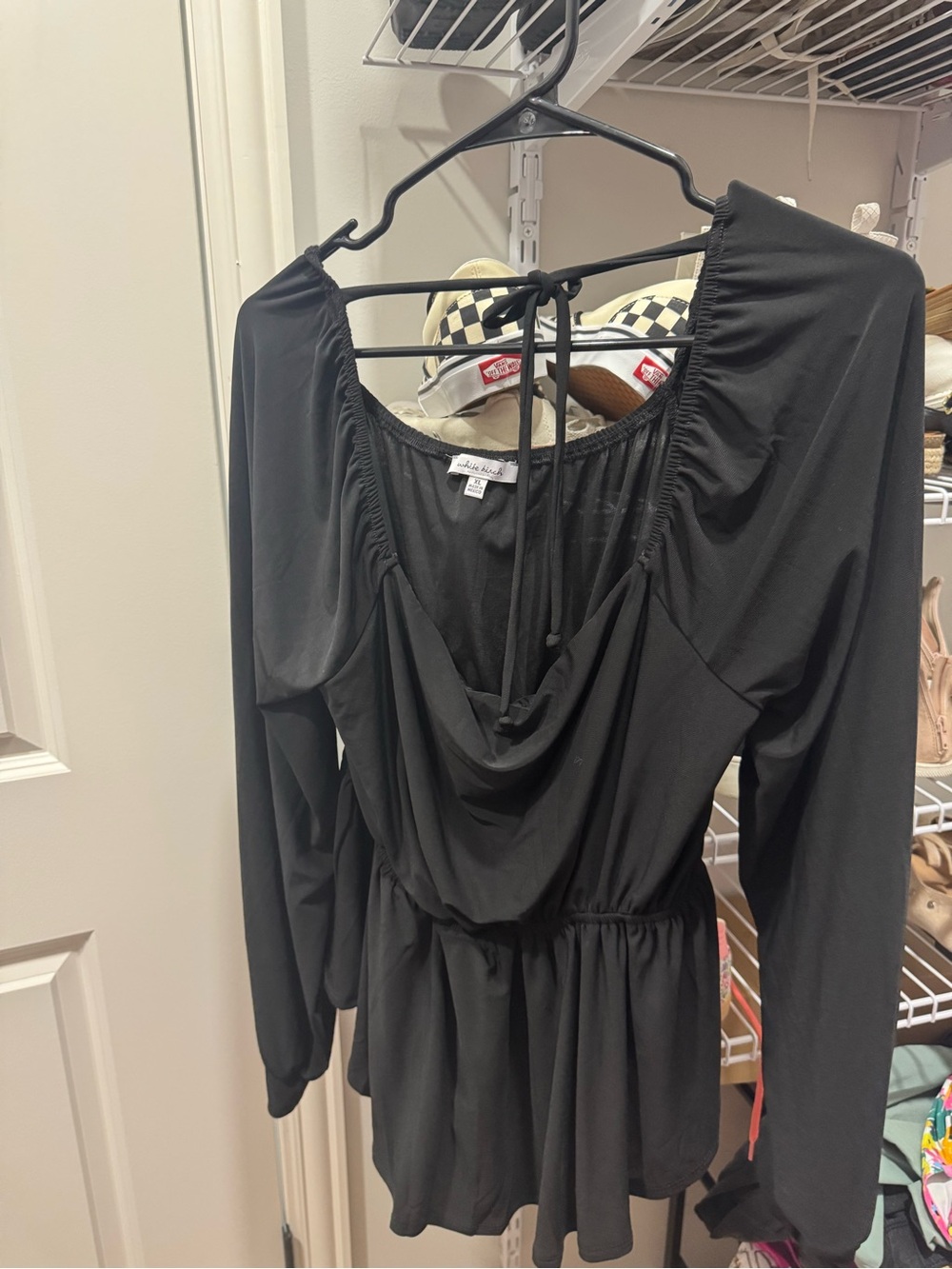 white birch Black Long-Sleeve Cowl Neck Peplum Dress